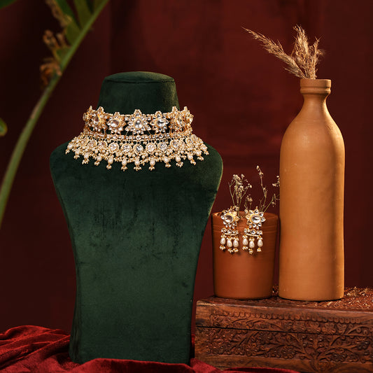 Shvetika White Pearl Bridal Choker Set