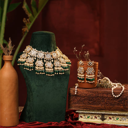 Harshita Designer Green Bead Pearl Kundan Choker Set for Weddings