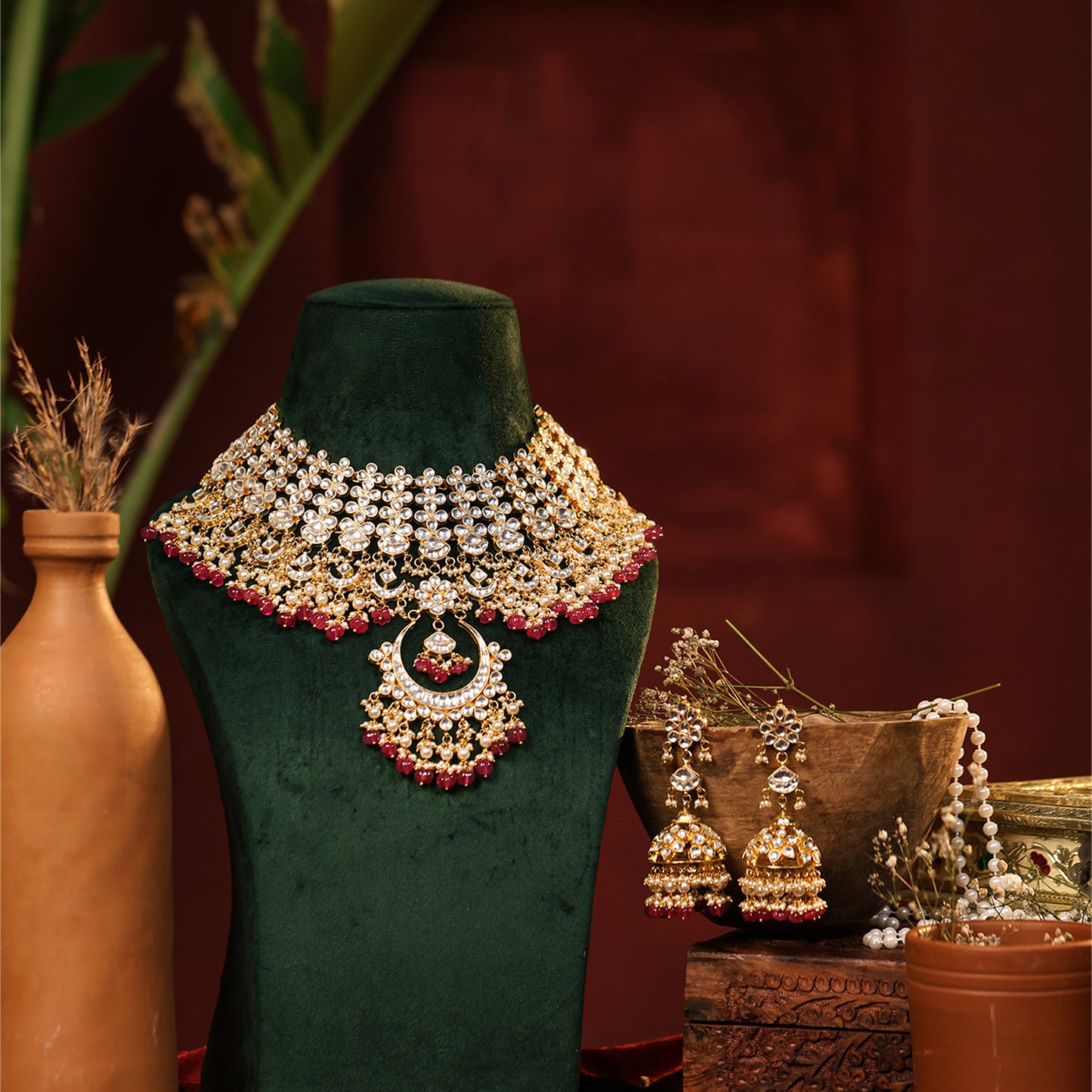 Vasundhara Premium Pink Drop Bridal Necklace & Earring Set for Brides