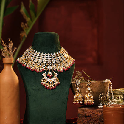 Vasundhara Premium Pink Drop Bridal Necklace & Earring Set for Brides