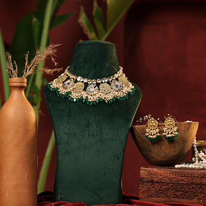 Prithika Green Beads Kundan Choker Necklace – Traditional Indian Jewelry