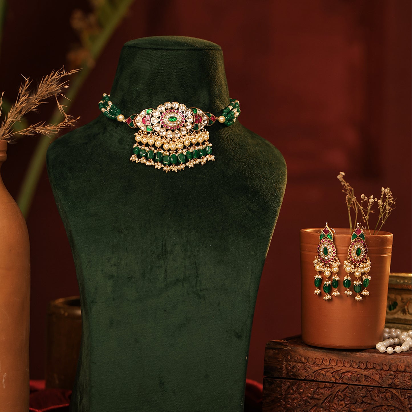 Tarini Multicolor Kundan Festive Choker Necklace Set for Weddings & Celebrations