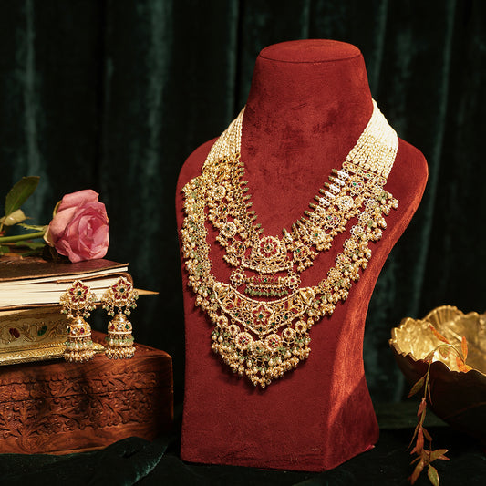 Multicolor Pearl Fringe Choker & Designer Necklace Earring Jewelry Set