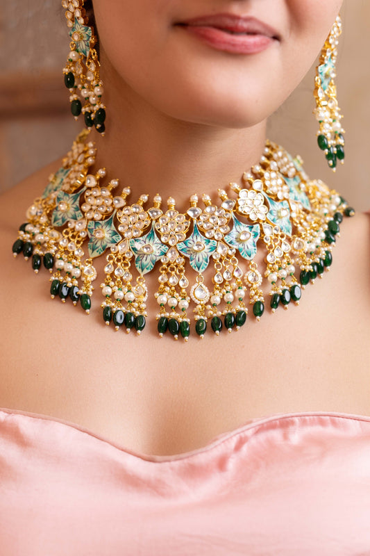 Neeraja Aqua Blue Kundan Bridal Choker Set