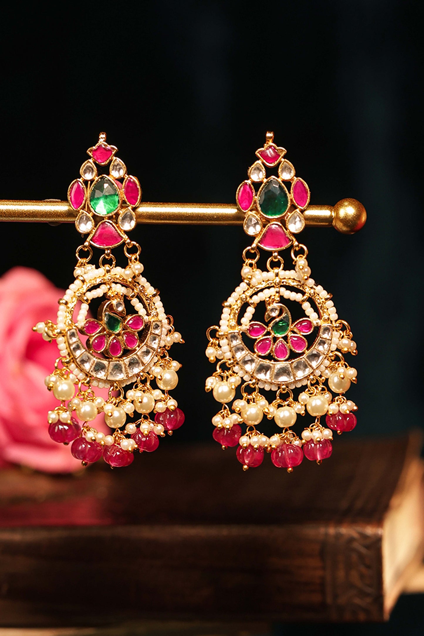 Kundan Choker Set Necklace, Pink & Green Stone, Gold Plated Wedding Jewelry