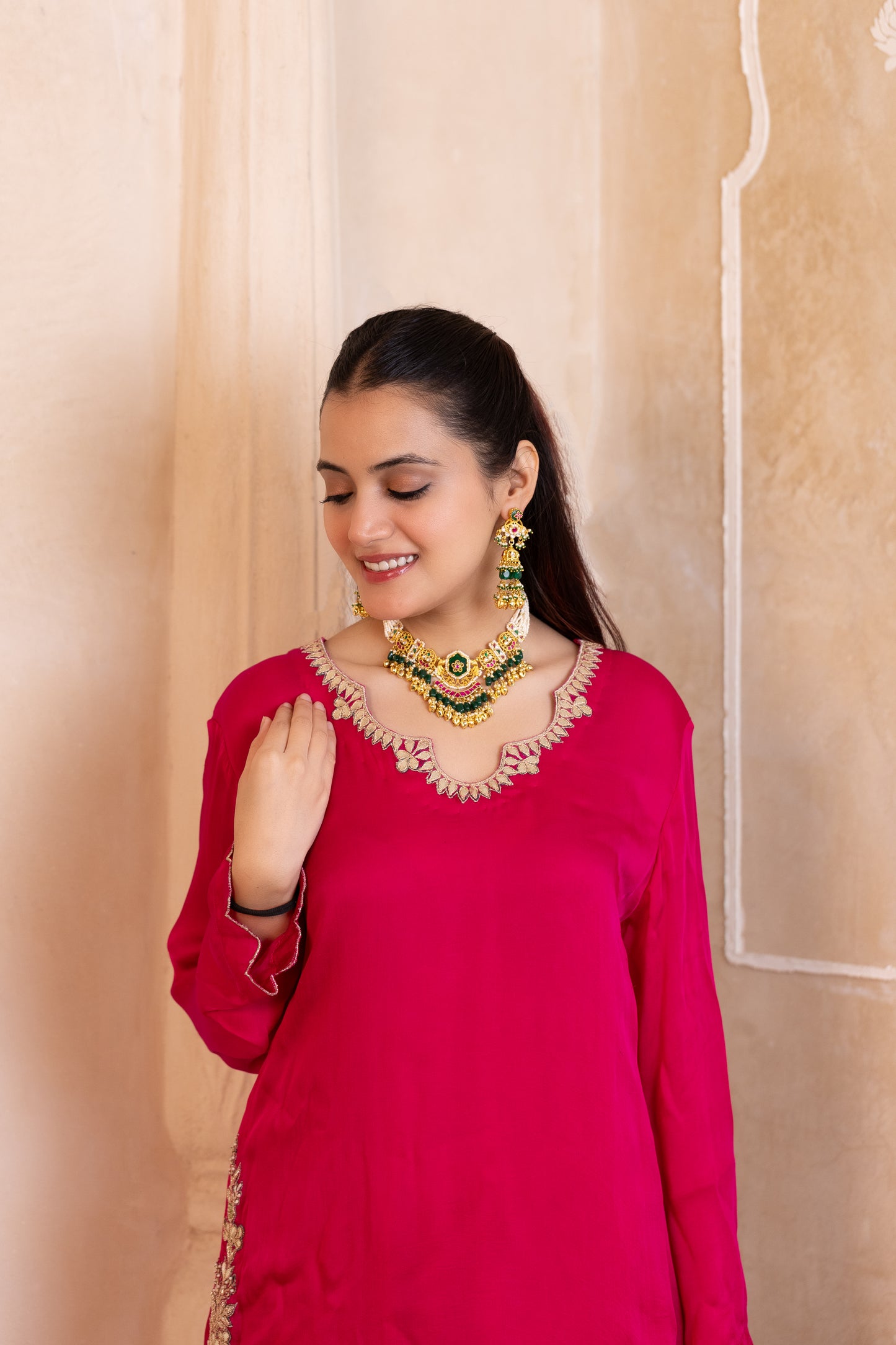 Green Bead Bridal Choker Necklace Set, Royal Wedding Jewelry, Ethnic Bridal Set