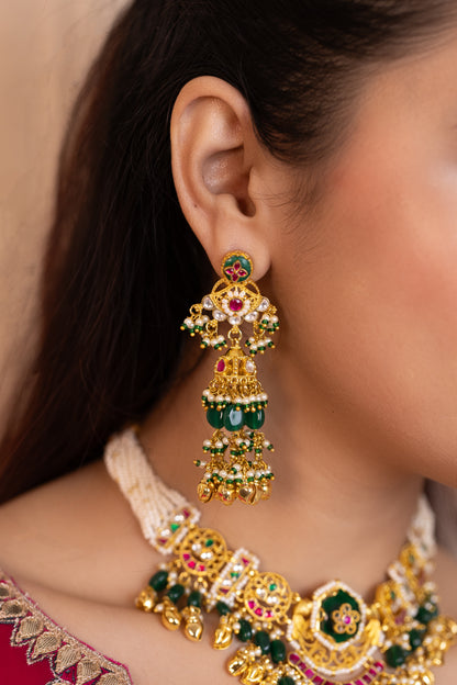 Green Bead Bridal Choker Necklace Set, Royal Wedding Jewelry, Ethnic Bridal Set