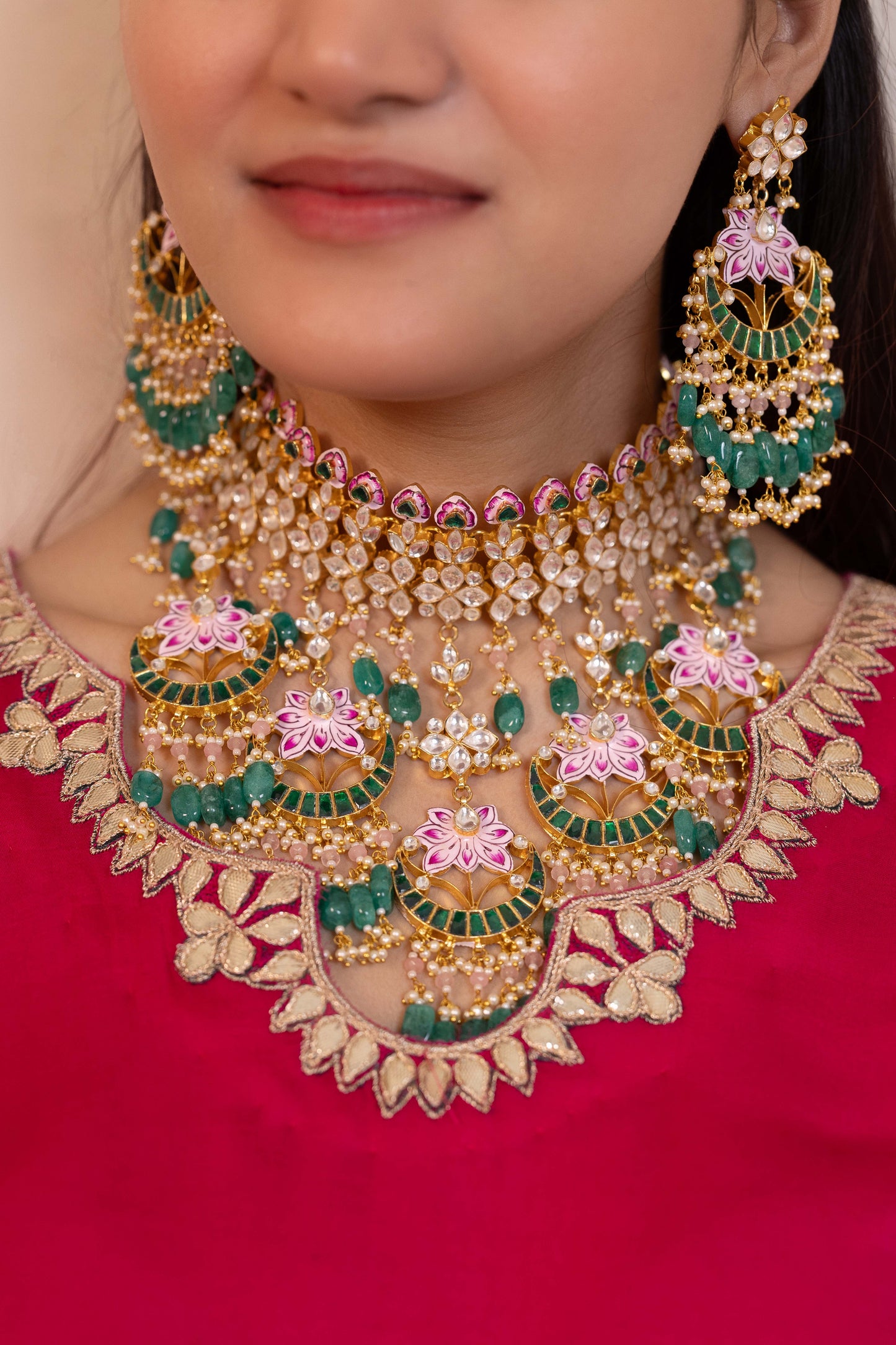 RAJESHWARI Multicolor Kundan Bridal Choker Set Necklace Jewelry