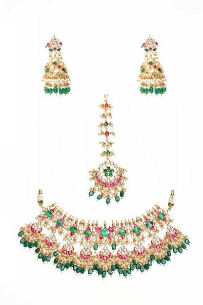 Handcrafted Multicolor Kundan Bridal Choker with Tikka Wedding Necklace Set Jewelry
