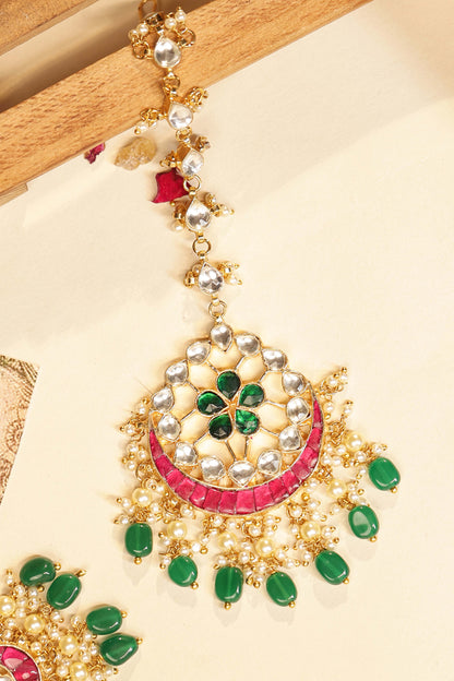 Handcrafted Multicolor Kundan Bridal Choker with Tikka Wedding Necklace Set Jewelry