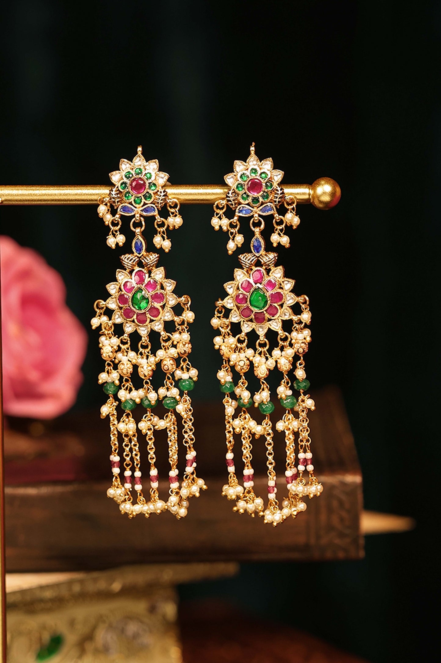 Festive Pearl Kundan Choker Set, Traditional Gold Bridal Jewelry, Green Bead Necklace