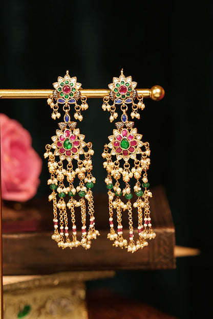 Festive Pearl Kundan Choker Set, Traditional Gold Bridal Jewelry, Green Bead Necklace