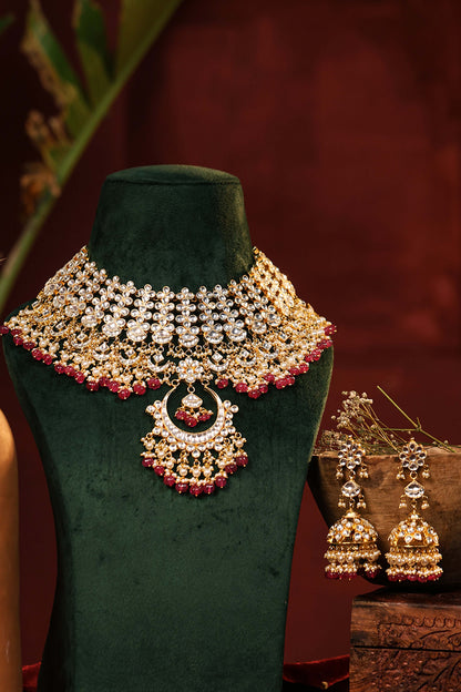 Vasundhara Premium Pink Drop Bridal Necklace & Earring Set for Brides