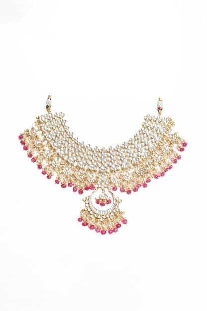 Vasundhara Premium Pink Drop Bridal Necklace & Earring Set for Brides