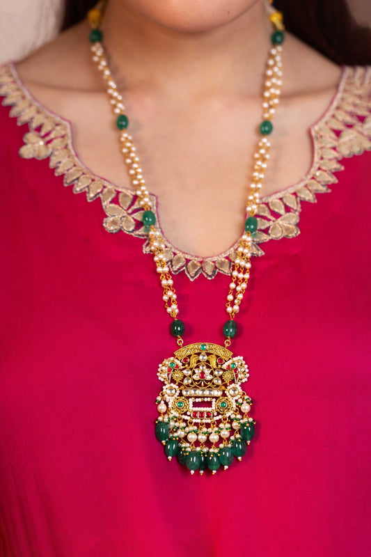 Pearl Green Stone Pendant Necklace & Earrings Set – Bridal Jewelry