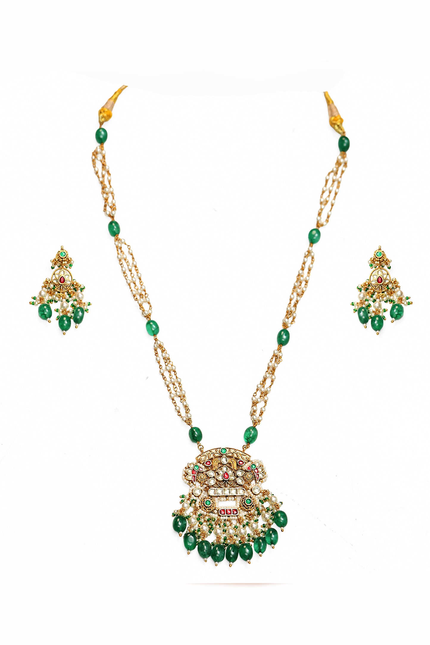 Pearl Green Stone Pendant Necklace & Earrings Set – Bridal Jewelry