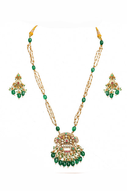 Pearl Green Stone Pendant Necklace & Earrings Set – Bridal Jewelry