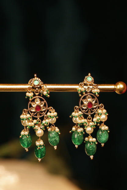 Pearl Green Stone Pendant Necklace & Earrings Set – Bridal Jewelry