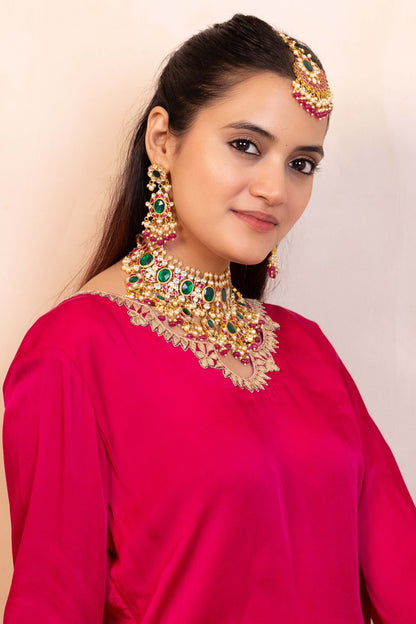 Handcrafted Multicolor Kundan Bridal Choker with Tikka Wedding Necklace Set Jewelry