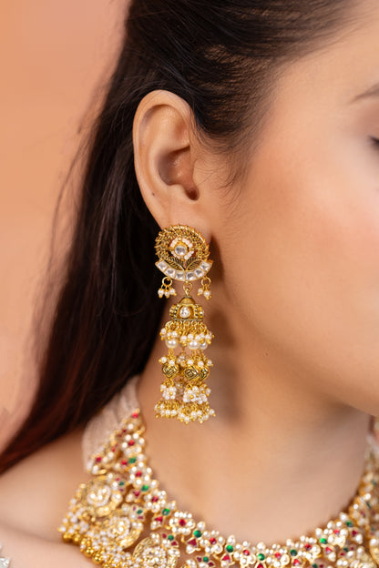 18k Gold Plated Pearl Bridal Choker Set – Traditional Wedding Necklace with Earrings