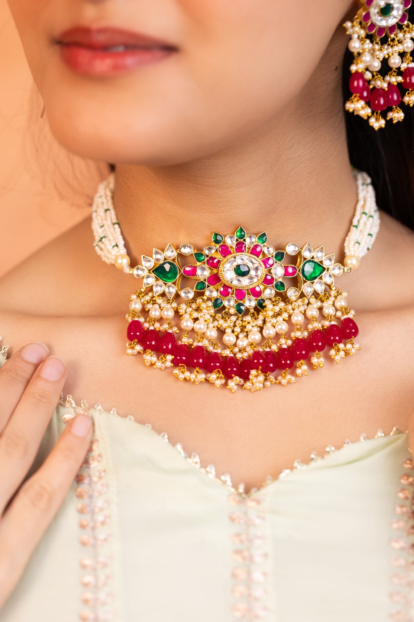 Red Kundan Bridal Choker Necklace Earrings Set – Traditional Jewelry