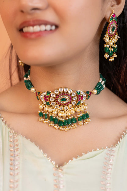 Tarini Multicolor Kundan Festive Choker Necklace Set for Weddings & Celebrations