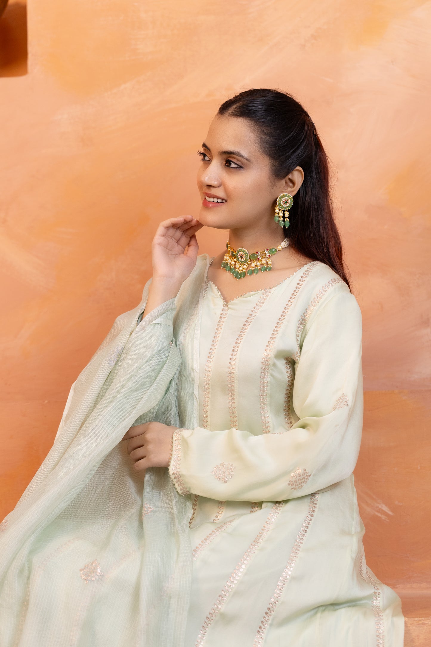 Emerald & Pearl Bridal Necklace Set – Handmade Indian Wedding Jewelry