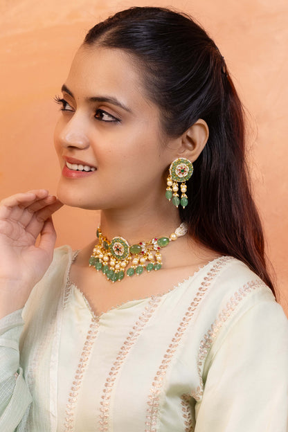 Emerald & Pearl Bridal Necklace Set – Handmade Indian Wedding Jewelry