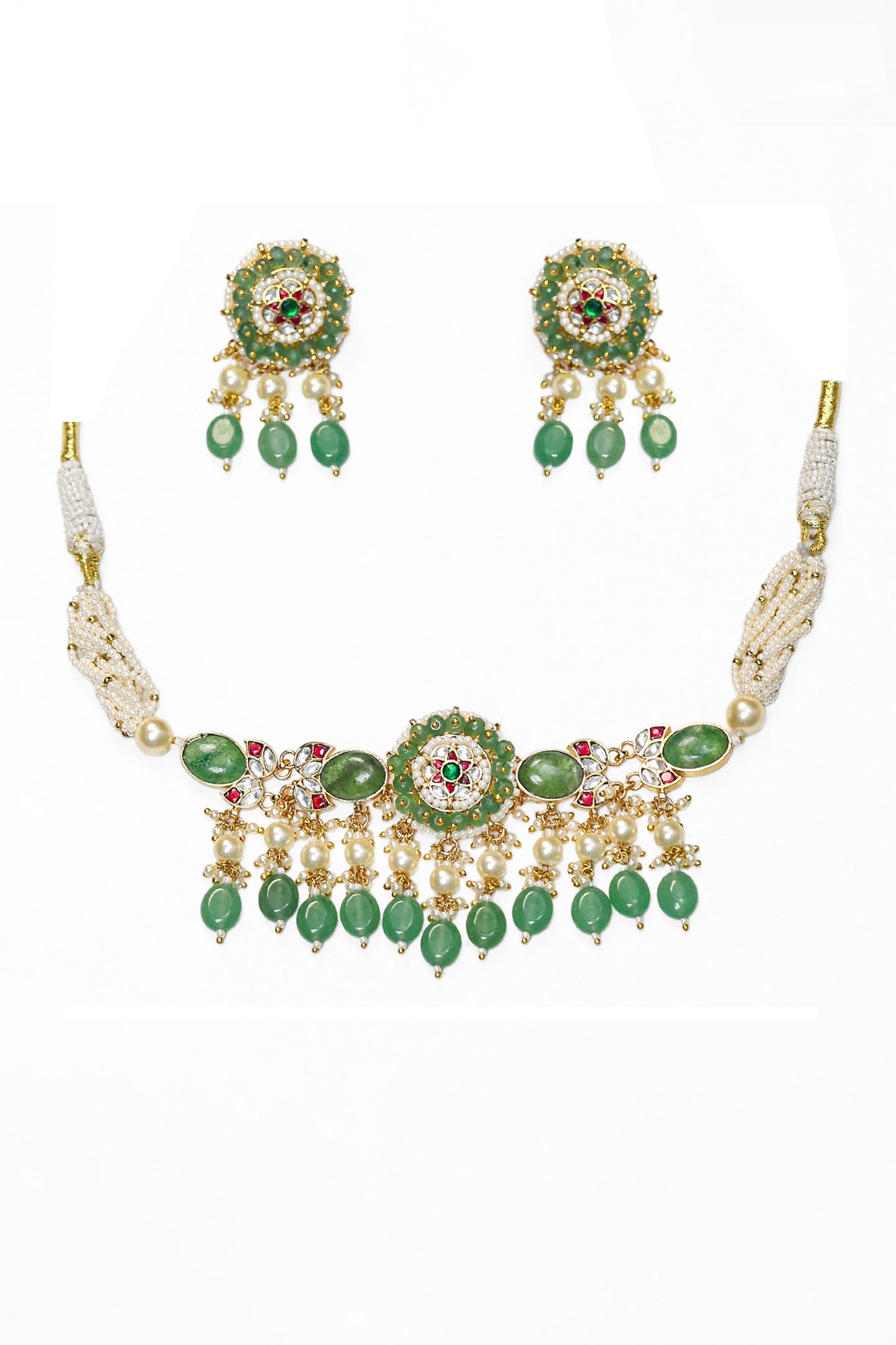 Emerald & Pearl Bridal Necklace Set – Handmade Indian Wedding Jewelry