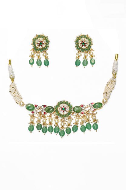Emerald & Pearl Bridal Necklace Set – Handmade Indian Wedding Jewelry