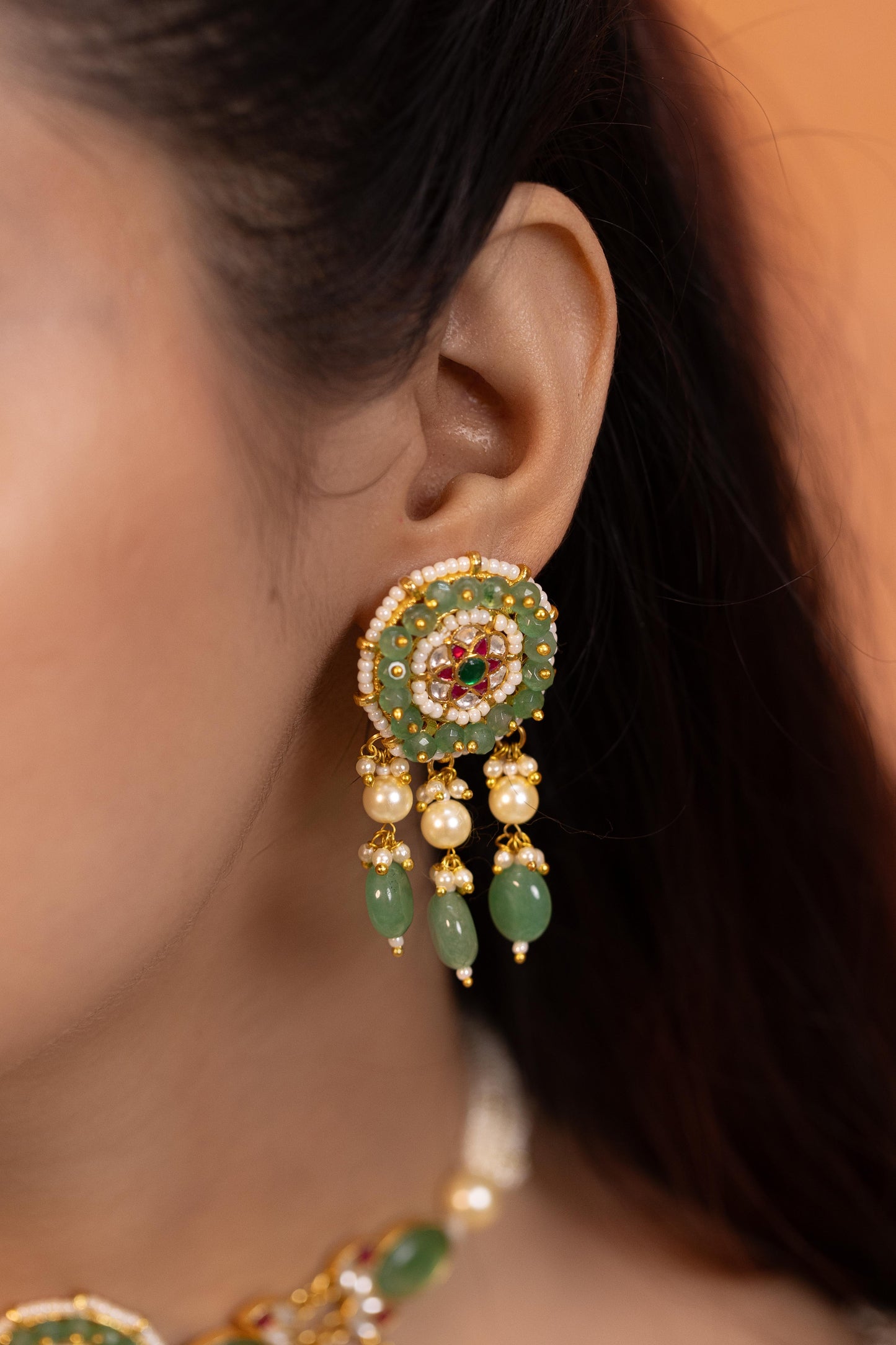 Emerald & Pearl Bridal Necklace Set – Handmade Indian Wedding Jewelry