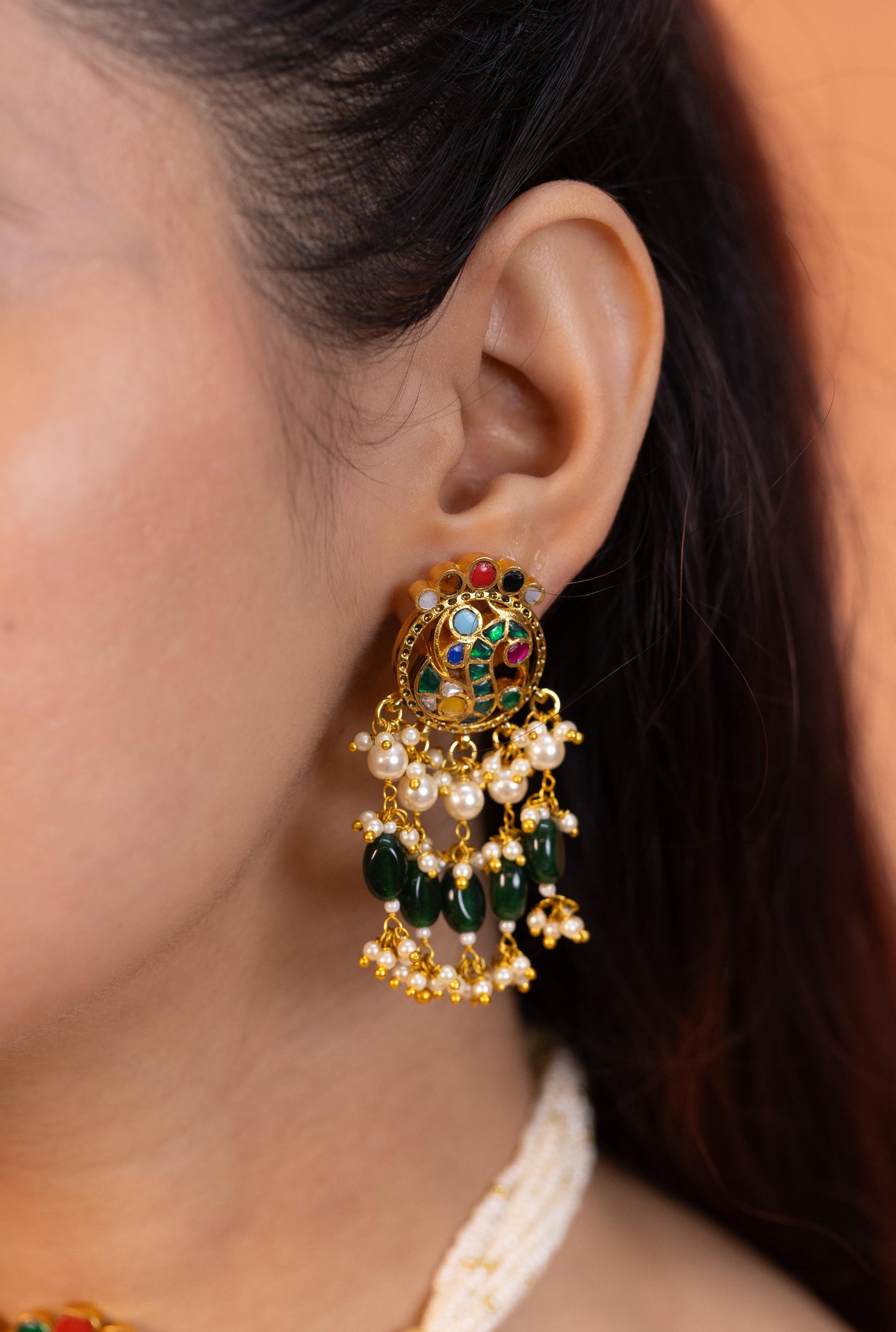 Handmade Traditional Green Bead Pendant Choker Set – Bridal Necklace Set