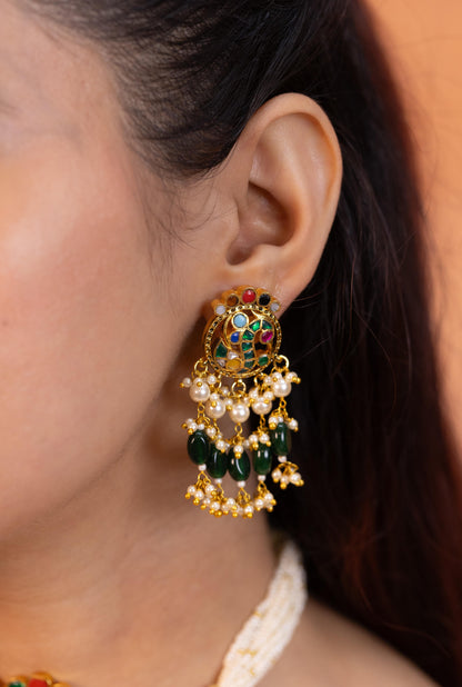 Handmade Traditional Green Bead Pendant Choker Set – Bridal Necklace Set