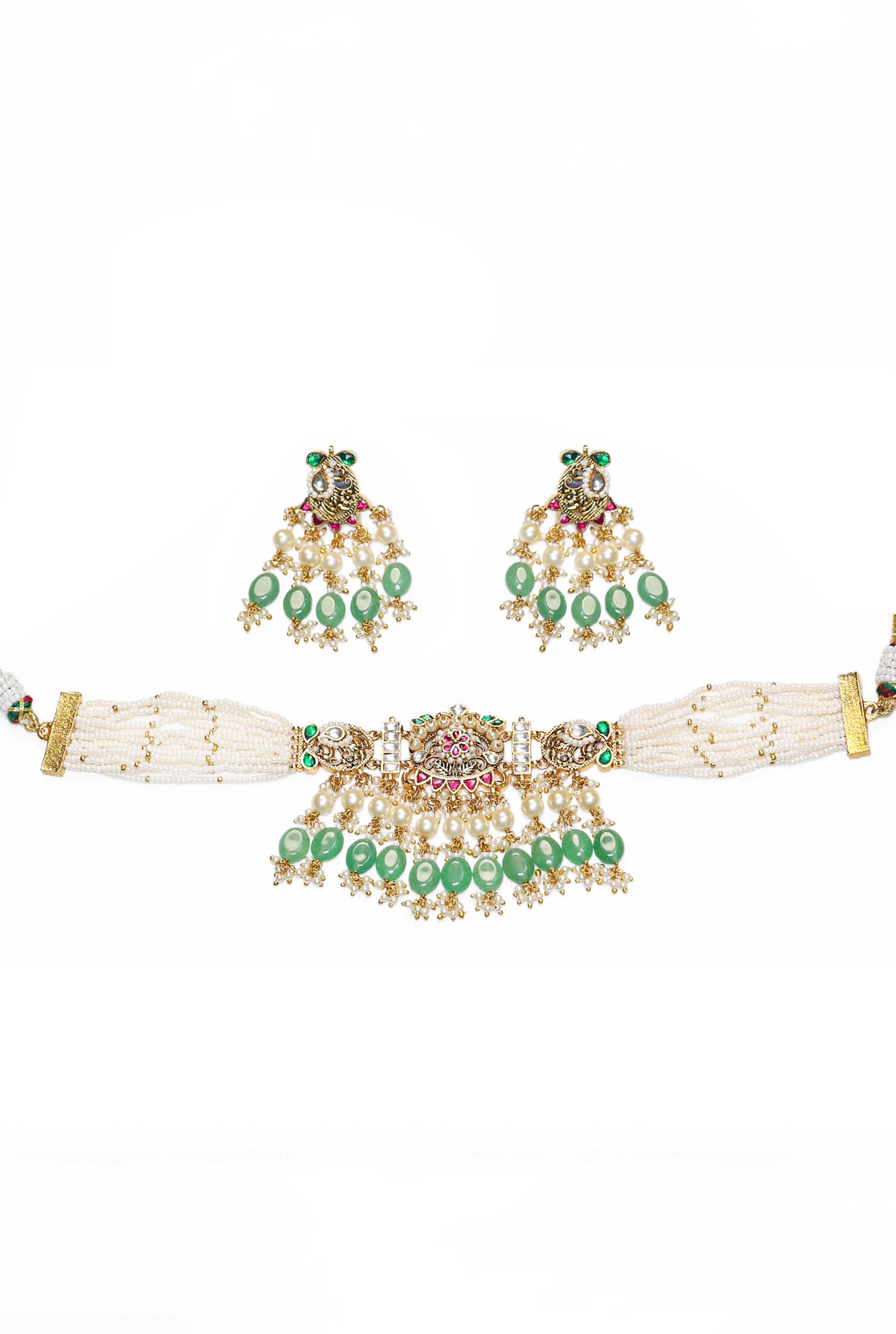 Chandrika Festive Pearl & Kundan Traditional Choker Necklace Set for Weddings