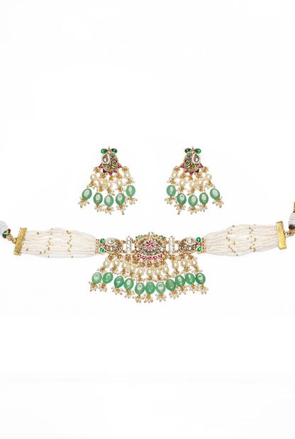 Chandrika Festive Pearl & Kundan Traditional Choker Necklace Set for Weddings