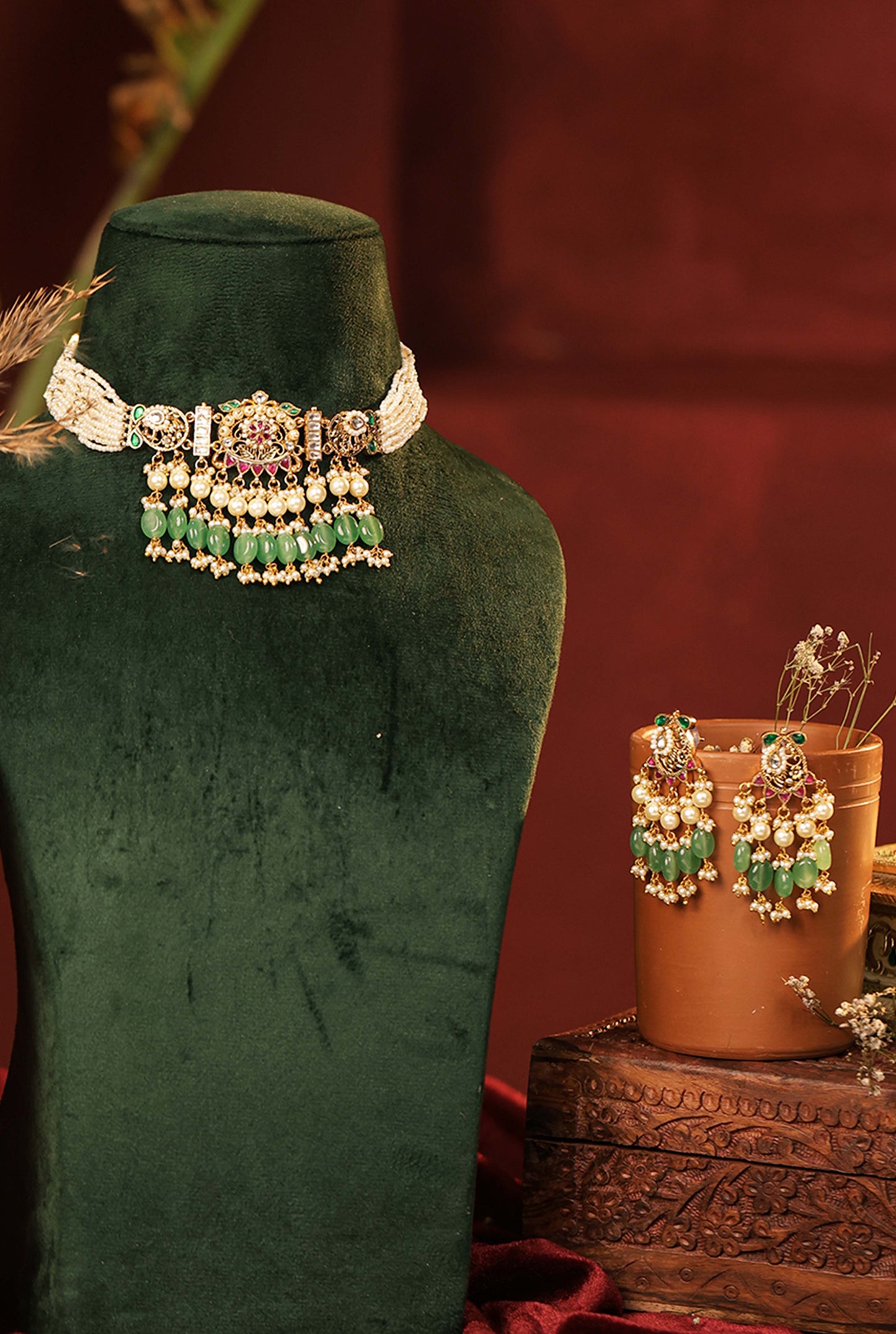 Chandrika Festive Pearl & Kundan Traditional Choker Necklace Set for Weddings