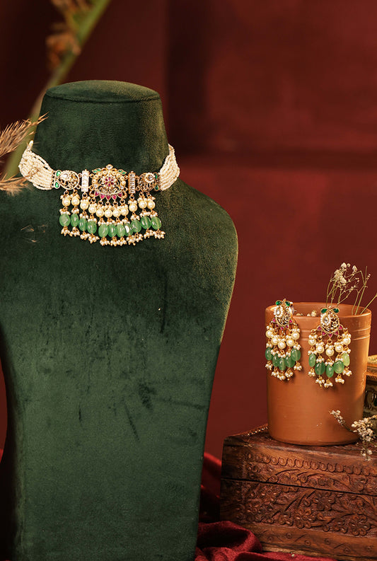 Chandrika Festive Pearl & Kundan Traditional Choker Necklace Set for Weddings