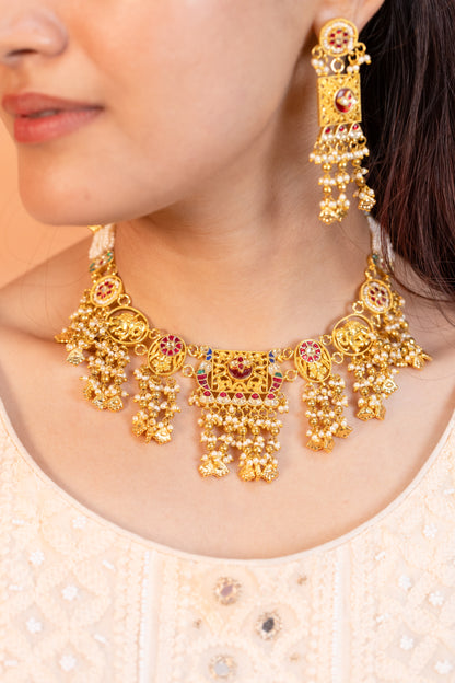 18K Gold Plated Pearl Stone Jewelry Set, Bridal Necklace Set, Wedding & Party Wear Jewelry