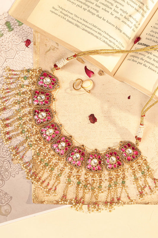 Indian Bridal Pink Pearl Kundan Choker Set – Wedding Necklace & Earrings Jewelry