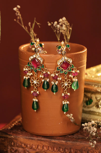 Komalika Royal Green and Pink Kundan Choker Jewellery Set for Weddings Wear