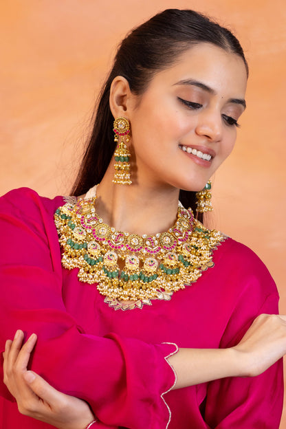 Kundan Bridal Necklace Set, Multicolor Wedding Jewelry, Choker Designer Jewelry