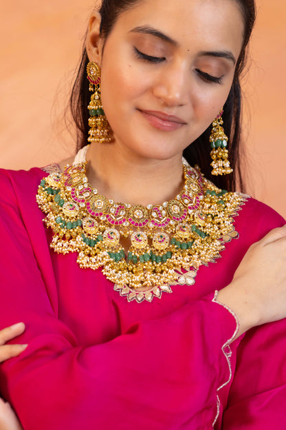 Kundan Bridal Necklace Set, Multicolor Wedding Jewelry, Choker Designer Jewelry