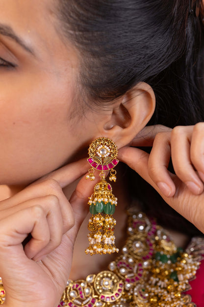 Kundan Bridal Necklace Set, Multicolor Wedding Jewelry, Choker Designer Jewelry