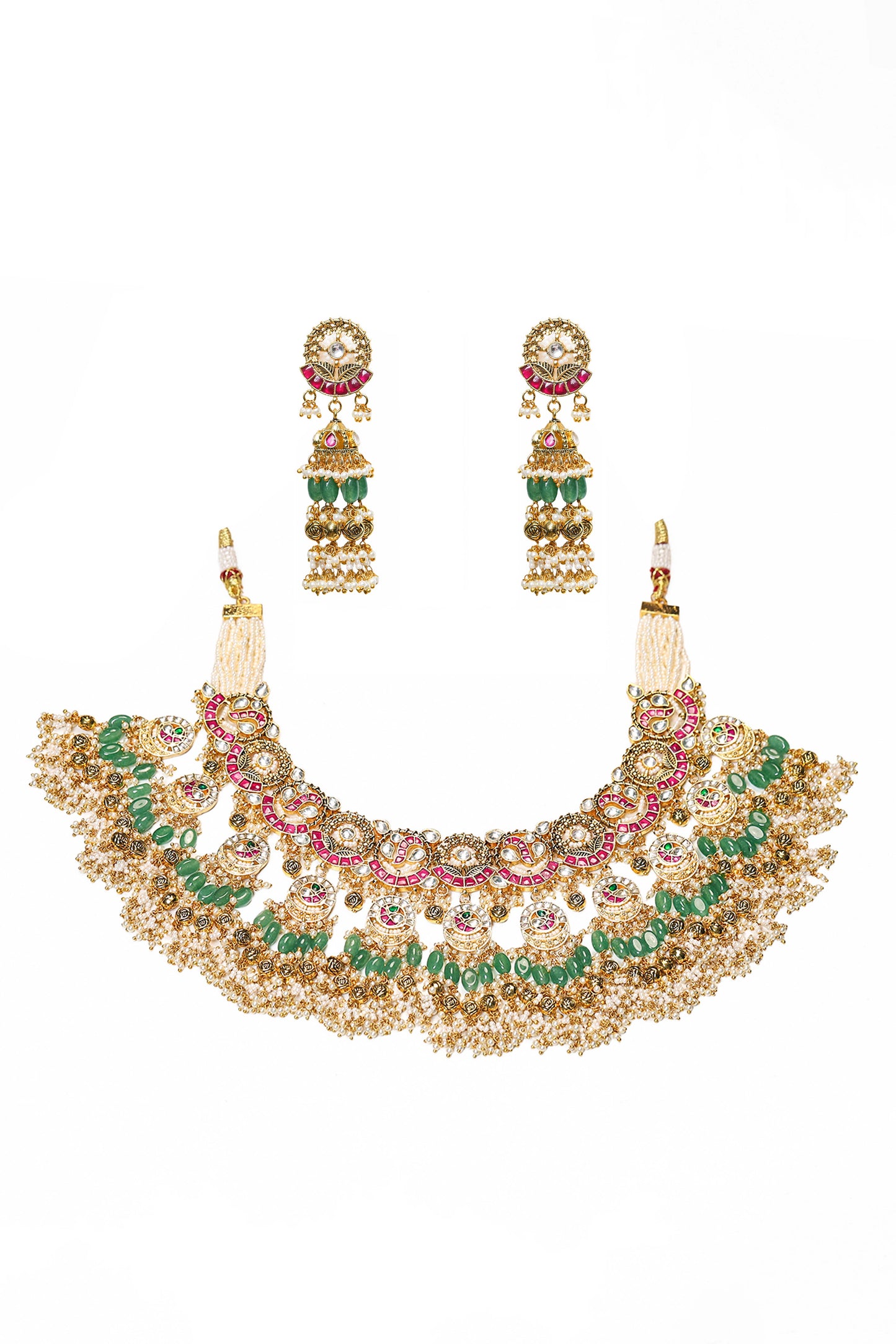 Kundan Bridal Necklace Set, Multicolor Wedding Jewelry, Choker Designer Jewelry