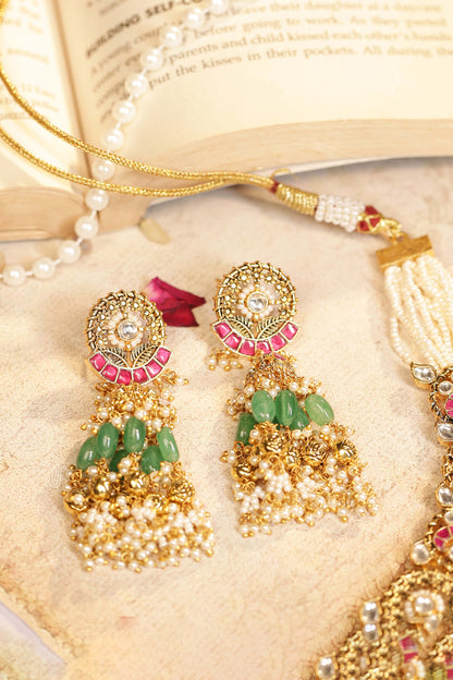 Kundan Bridal Necklace Set, Multicolor Wedding Jewelry, Choker Designer Jewelry