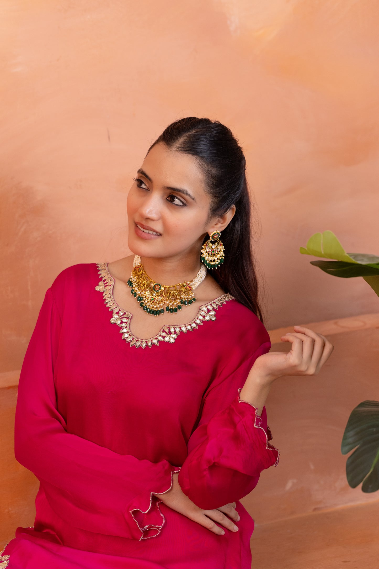 Kundan Pearl Choker Necklace Set, Handmade Indian Bridal Jewelry, Ethnic Statement Set