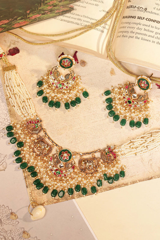 Kundan Pearl Choker Necklace Set, Handmade Indian Bridal Jewelry, Ethnic Statement Set