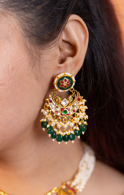 Kundan Pearl Choker Necklace Set, Handmade Indian Bridal Jewelry, Ethnic Statement Set