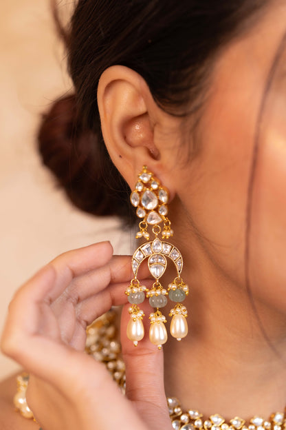 White Green Pearl Kundan Necklace Set by Dhanshree – Designer Indian Wedding Jewelry