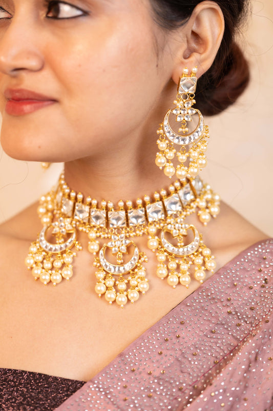 Handmade Bridal Pink Pearl Kundan Choker Set – Wedding Necklace & Earrings